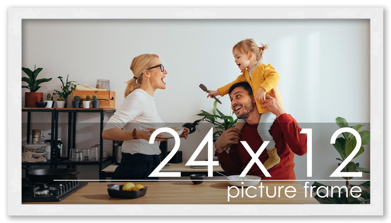 24x12 Solid Wood Picture Frame with UV-Resistant Acrylic & Acid-Free Backing, Available in 6 Finishes: Matte Black, Matte White, Metallic Bronze, Silver, Natural Wood Grain & Mahogany